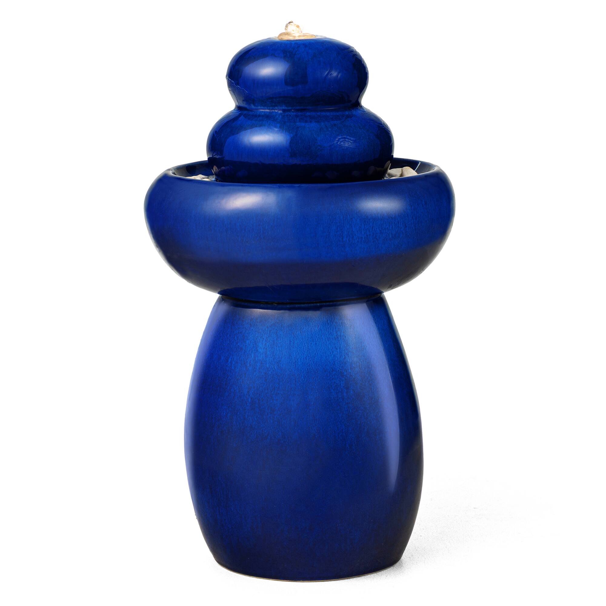 Glitzhome® 22" Zen-Style LED Cobalt Blue Pebble Outdoor Fountain